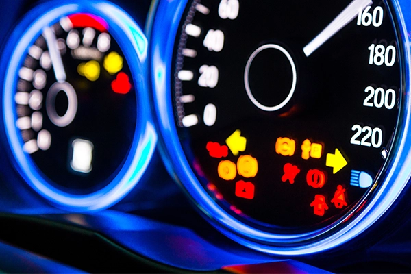 Various warning lights on speedometer